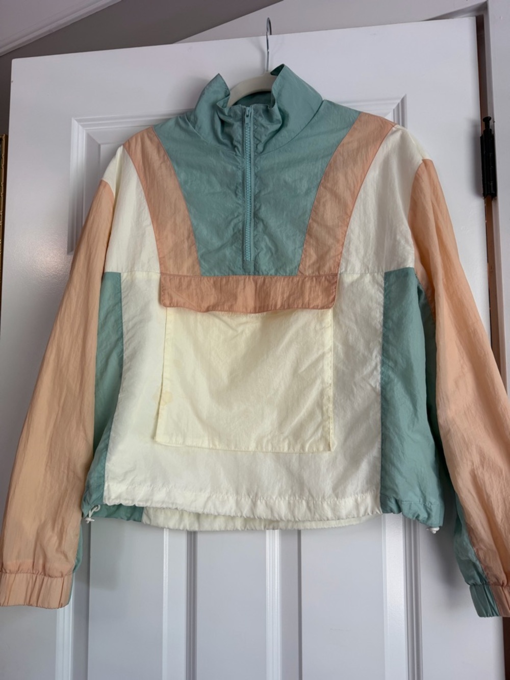 Colorblock Windbreaker Jacket - Cream, Peach & Sage S/M